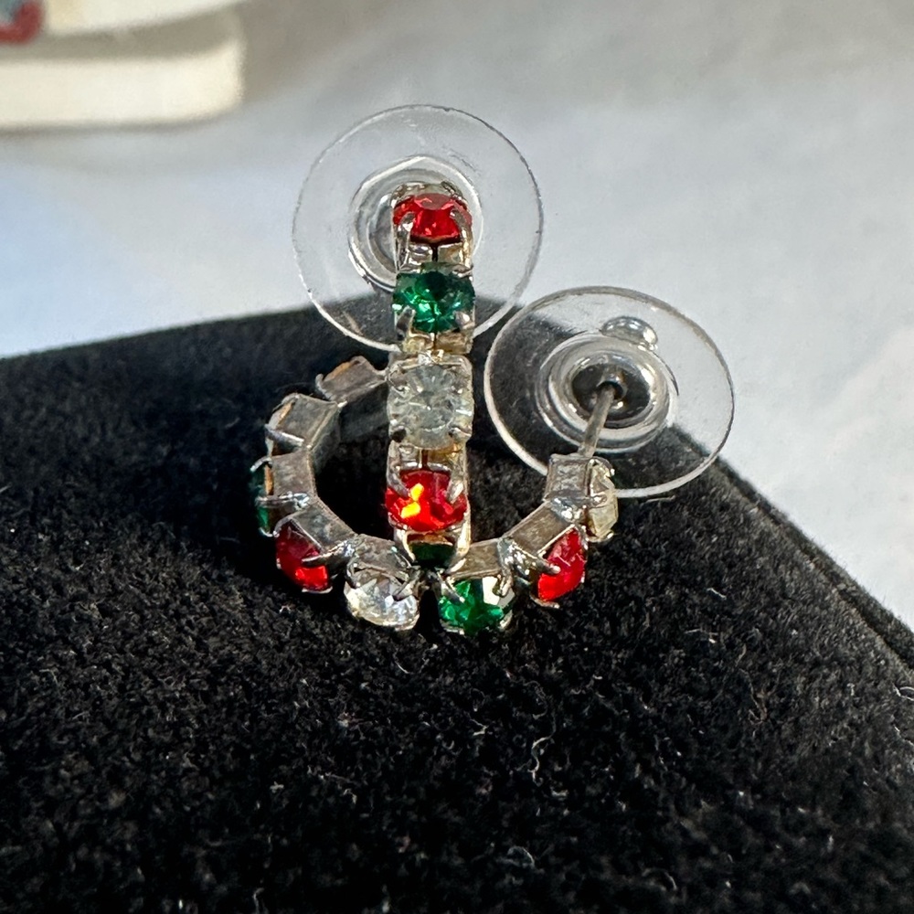 Dainty open hoop sparkly rhinestone holiday earrings